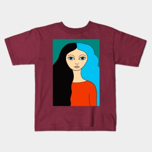 Black Blue haired girl Kids T-Shirt